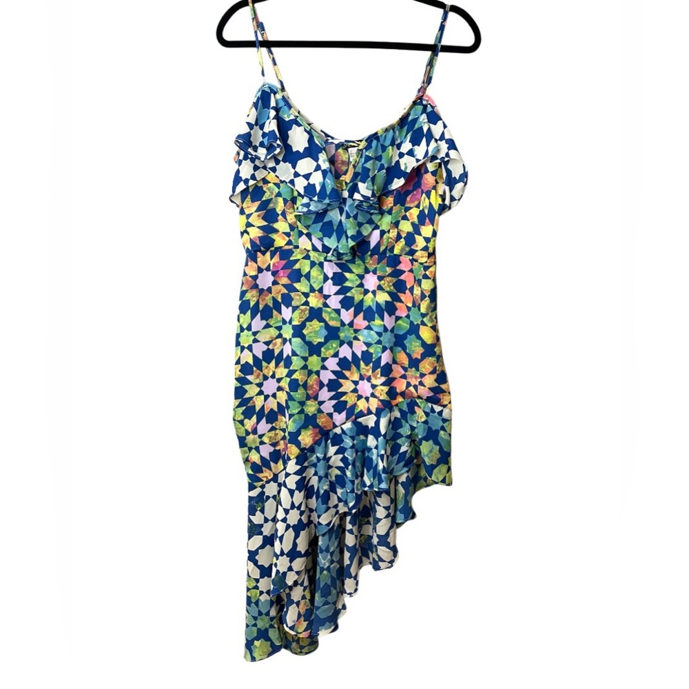 VENUS Asymmetrical Dress Spagetti Straps Geometric Print Party Y2K SZ 12 EUC - Picture 2 of 11